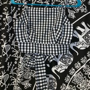 black and white checkered crop shirt